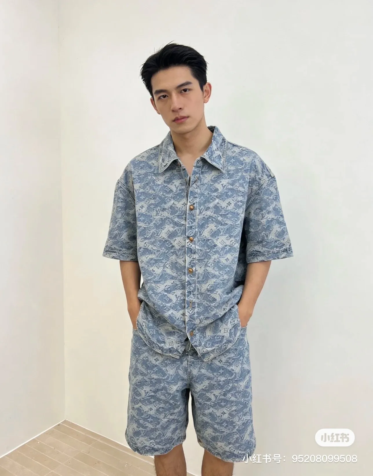 Louis Vuitton/Louis Vuitton cloud old flower jacquard suit denim short-sleeved shirt